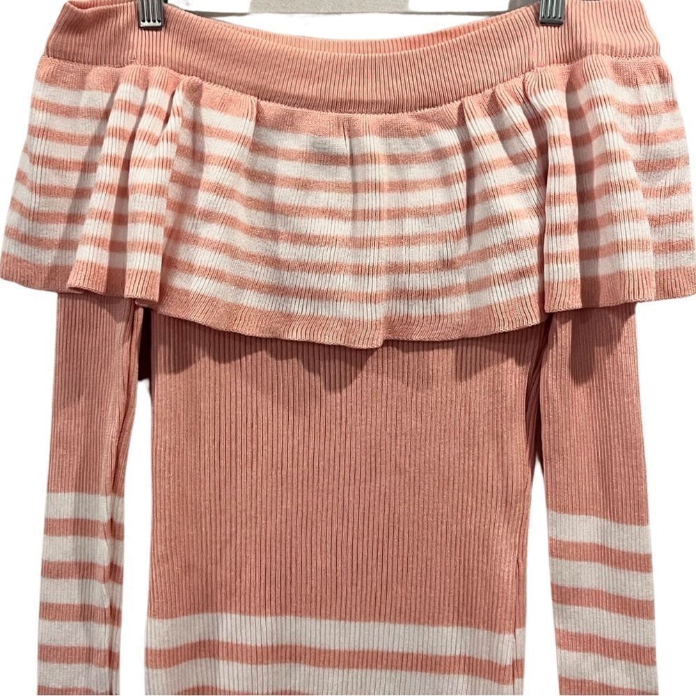 Shein Striped Ruffle off the shoulder tunic sweater size M - Picture 3 of 10